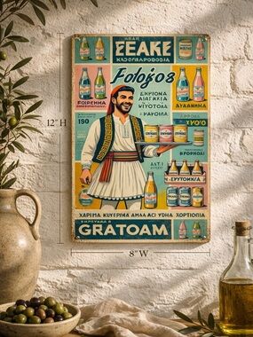 Vintage Style Blue & Yellow Greek Poster Wall Art